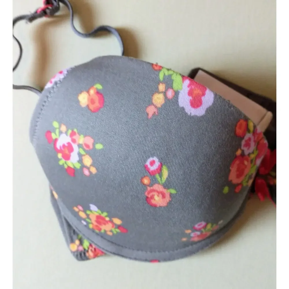 Xhilaration Intimates Padded Bra. 32B. Green Floral.